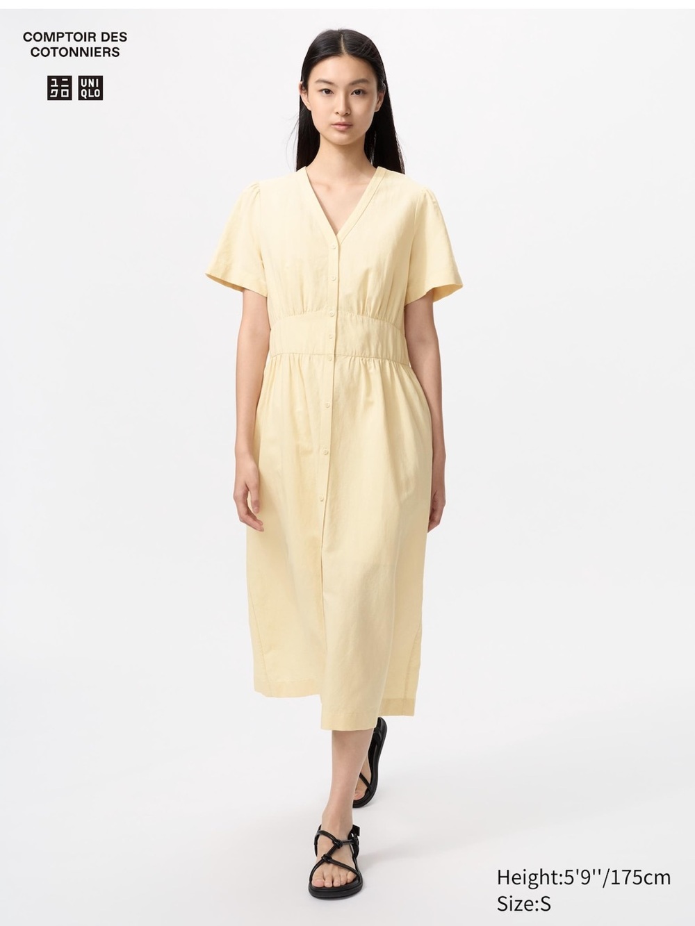 Linen Blend V-Neck Dress | Short Sleeve
